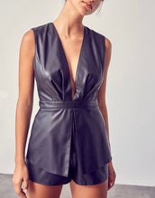 Load image into Gallery viewer, Evaluna Plunge Leather Romper
